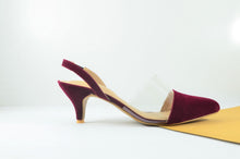 Load image into Gallery viewer, Transparent Suede Maroon Heels - La Pelle Store
